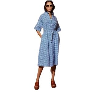 Tucker NYC Sarah Shirt Dress M Cobalt Cotton Button Front Midi Pockets Classic
